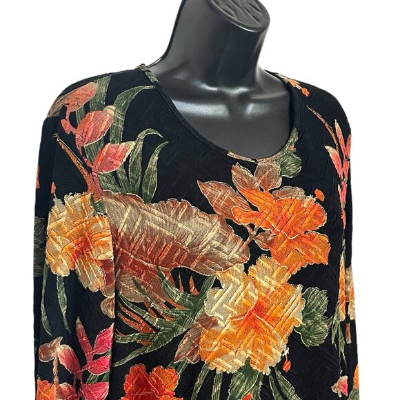 VINTAGE 90s Y2K CHICOS DESIGN BLACK KNIT TOP SHIRT COLORFUL FLORAL BOHO SIZE 1 M - Picture 2 of 6